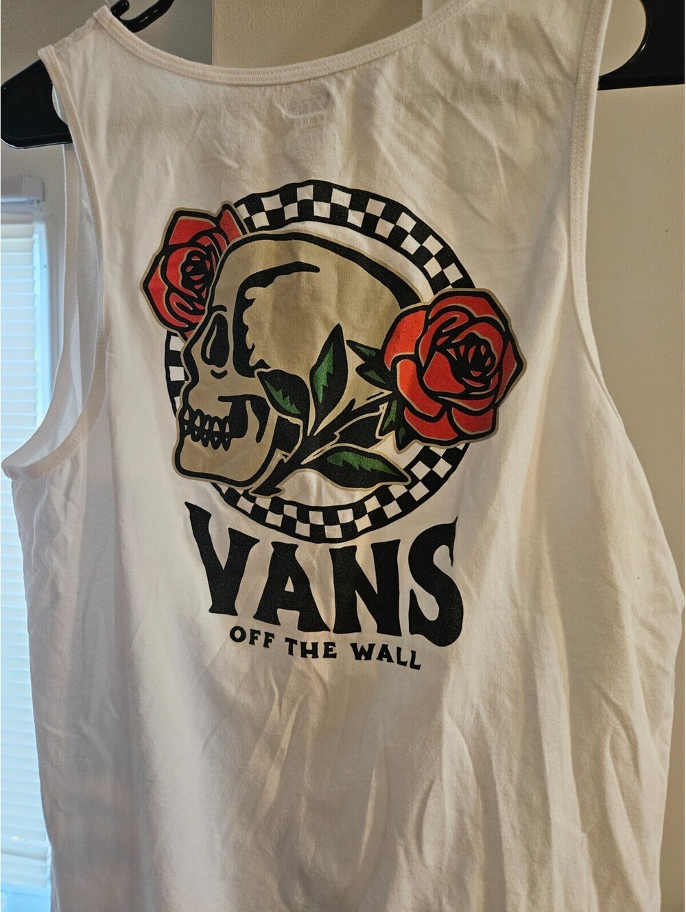 Vans Medium Tank-Top White Cotton Off The Wall Skull Roses
